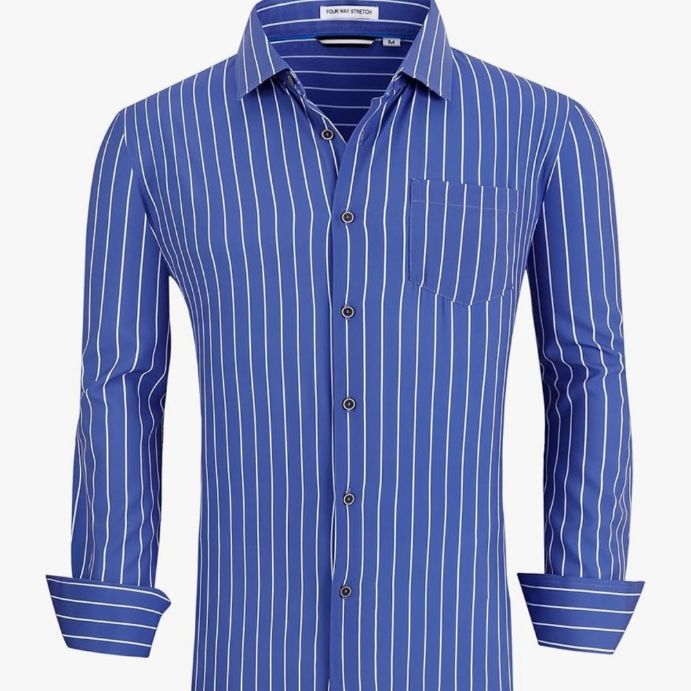 Four Way Stretch Blue Striped Men's Casual Shirt